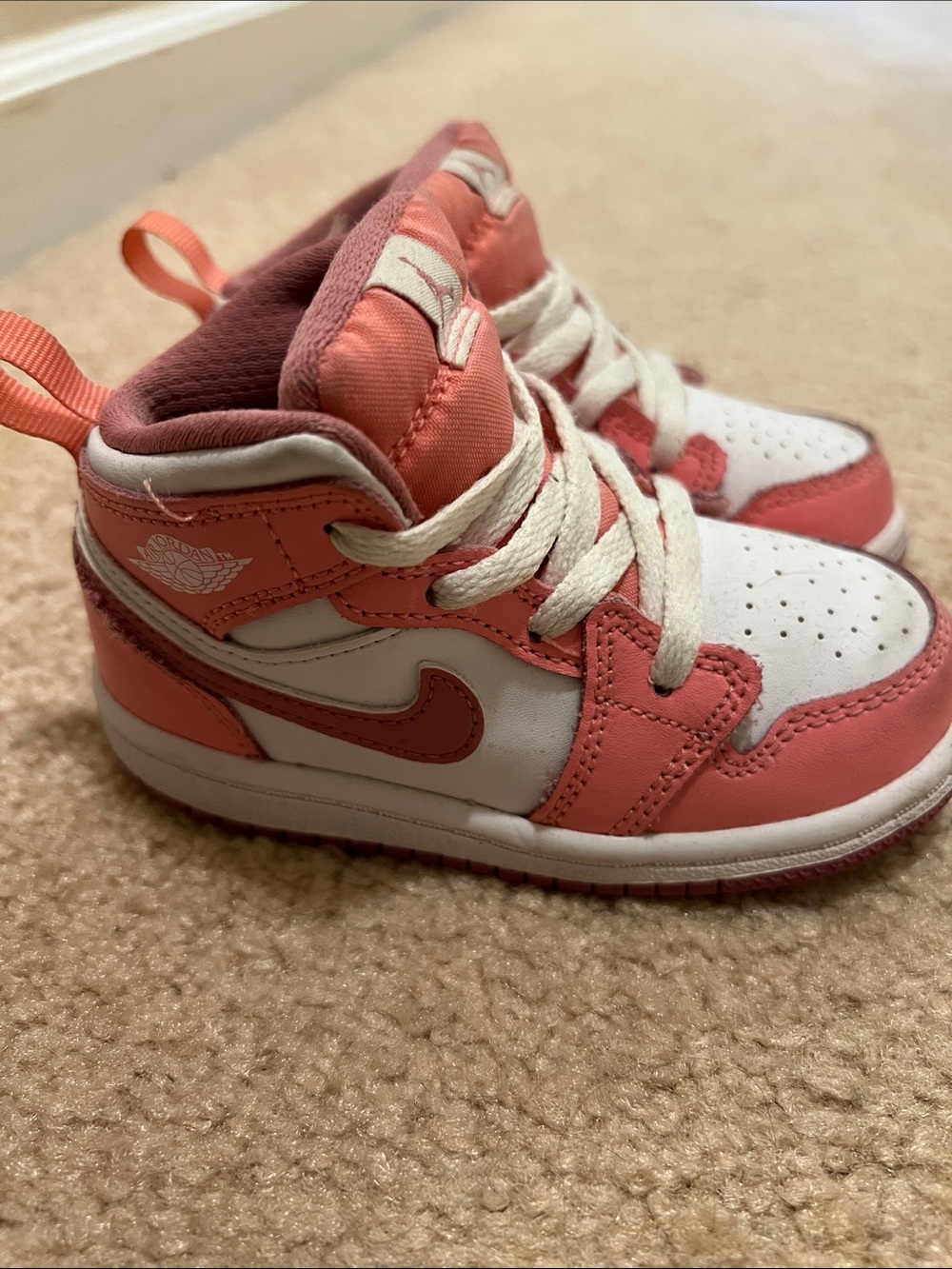 Nike Kids Coral Pink and White High-Top Sneakers